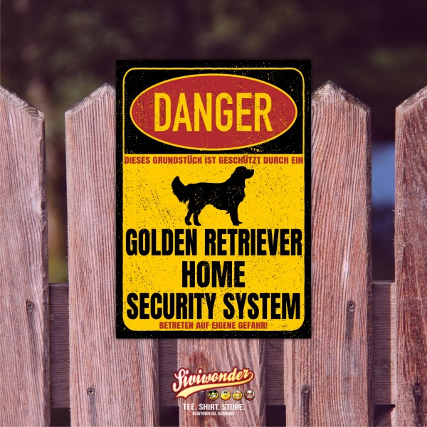 Golden Retriever Goldie Dog Türschild Danger Security System Warnschild Hund Schilder Hundeschild happy Design by Siviwonder