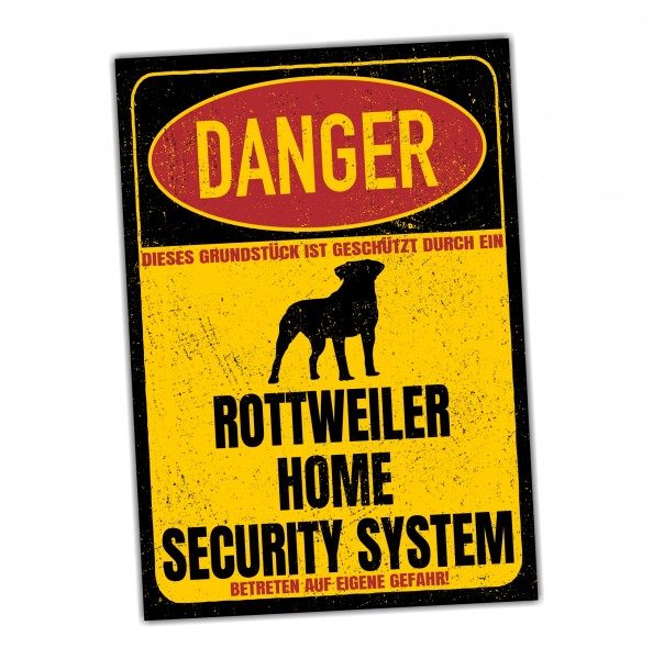 SchildDanger_RottweilerRottweiler Dog Türschild Danger Security System Warnschild Hund Schilder Hundeschild happy Des
