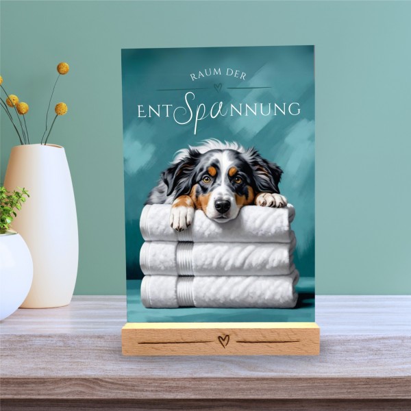 Hundeschild Deko Badezimmer Wellness Australian Shepherd Schild