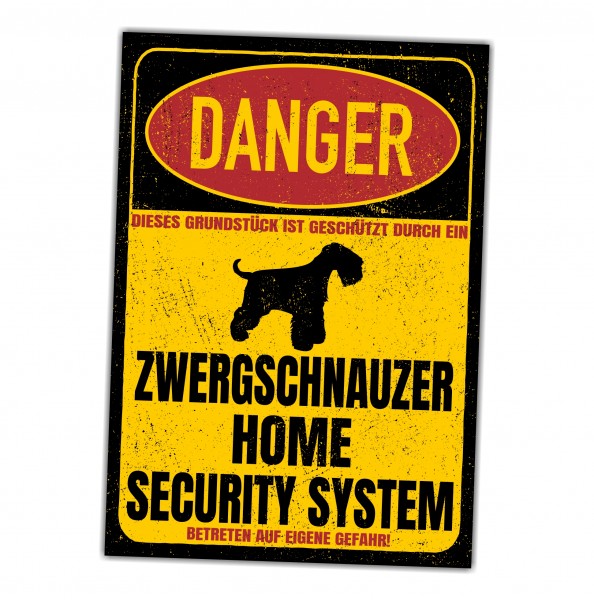 Zwergschnauzer Schnauzer Miniature Mini Danger Security System Warnschild Hund Schilder Hundeschild