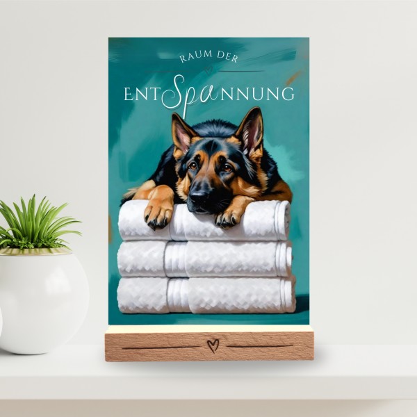 Hundeschild Deko Badezimmer Wellness Deutscher Schäferhund Schild Spruch