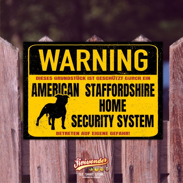 American Staffordshire Terrier Dog Schild Warning Security System Türschild Hundeschild Warnschild