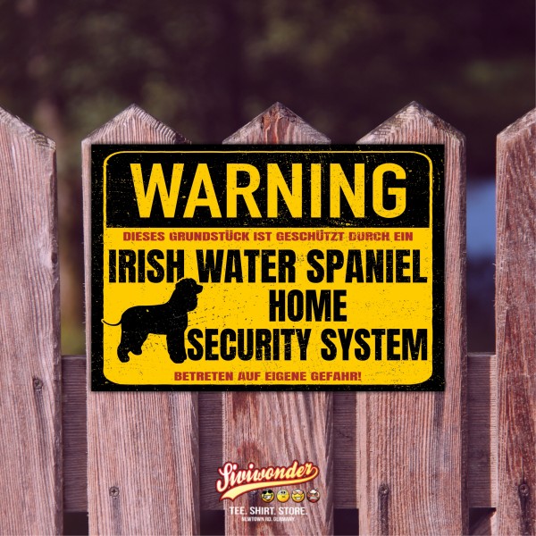 Irish Water Spaniel Schild Warning Security System Türschild Hundeschild Warnschild Schild Hund