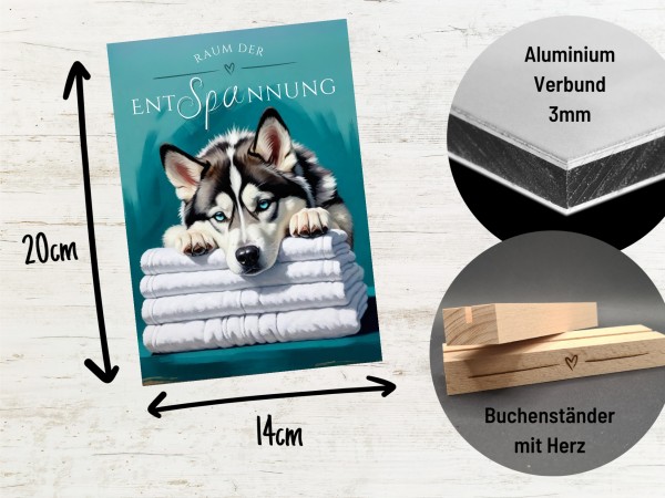 Hundeschild Deko Badezimmer Wellness Husky Siberian Schild Spruch