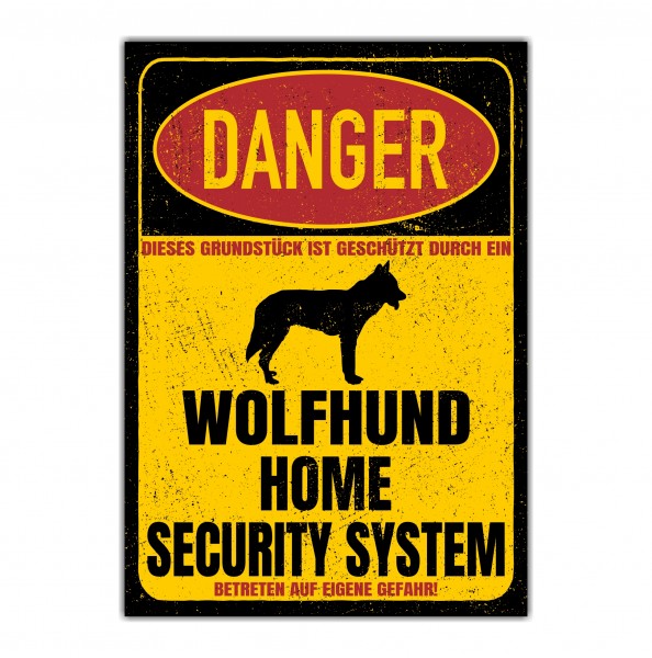 Wolfhund Saarloos Wolfhound Tschechoslowakischer Wolf Wolfdog Danger Security System Warnschild Hund Schilder Hundeschild