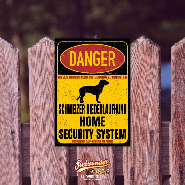 Schweizer Niederlaufhund schweizerischer Türschild Danger Security System Warnschild Hund Schilder Hundeschild