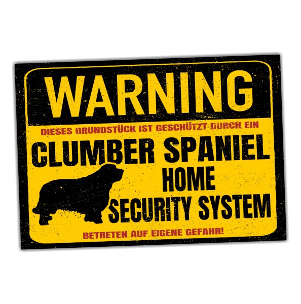 Clumber Spaniel Spanier Dog Schild Warning Security System Türschild Hundeschild Warnschild Warnung