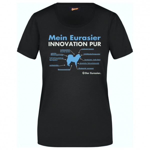Eurasier Damen T-Shirt Innovation Hundemotiv Eurasian Spitz Samojede Dog Schwarz
