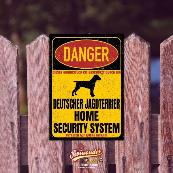 Deutscher Jagdterrier Jagd Terrier Dog Türschild Danger Security System Warnschild Hund Schilder Hundeschild happy Design by Siviwonder