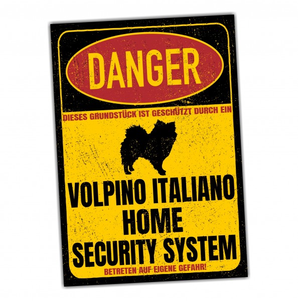 Volpino Italiano Spitz Spitze Danger Security System Warnschild Hund Schilder Hundeschild