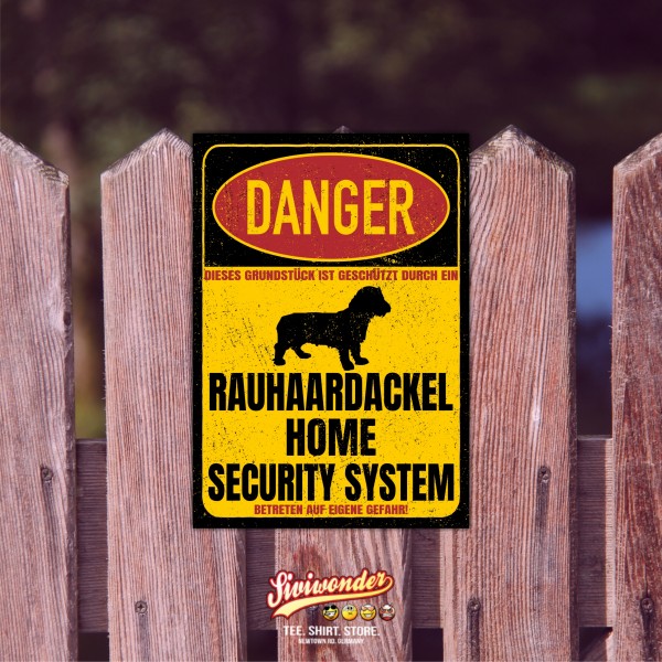 Rauhaardackel Türschild Danger Security System Warnschild Hund Schilder Hundeschild