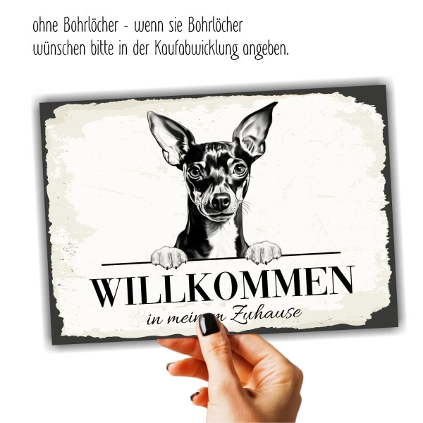 Hundeschild Willkommen Zuhause Zwergpinscher Pinscher Schild Achtung