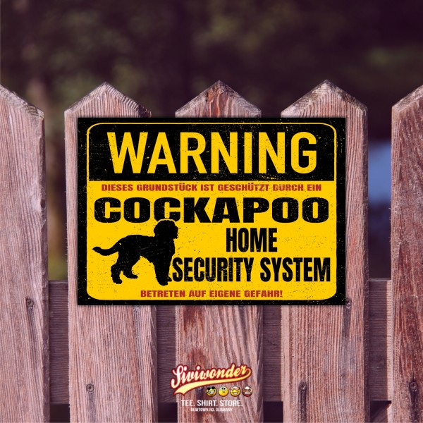 Cockapoo Poo Cocker Dog Schild Warning Security System Türschild Hundeschild Warnschild Warnung