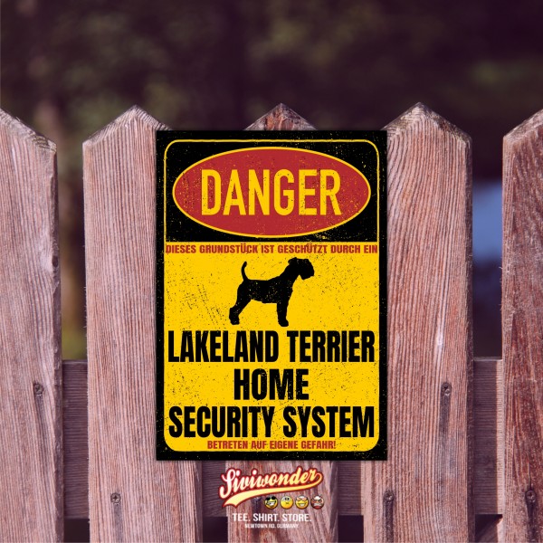 Lakeland Terrier Dog Türschild Danger Security System Warnschild Hund Schilder Hundeschild