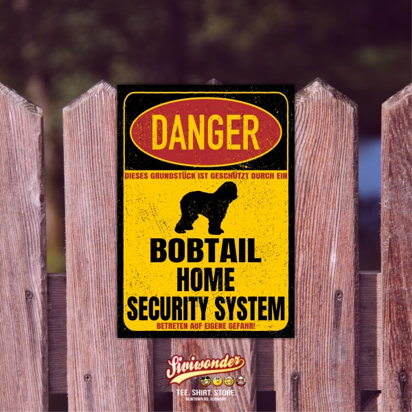 Bobtail Old English Sheepdog Stummelschwanz Dog Türschild Danger Security System Warnschild Hund Schilder Hundeschild happy Design by Siviwonder