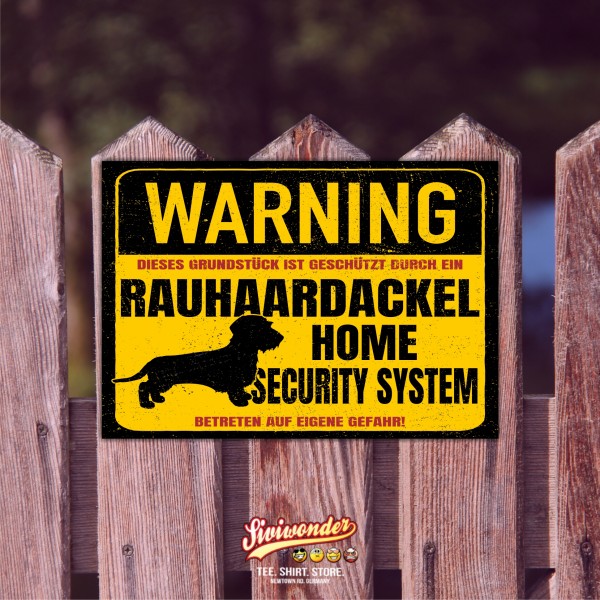 Schild Rauhaardackel Warning Security System Türschild Hundeschild Warnschild Hund Dackel Teckel