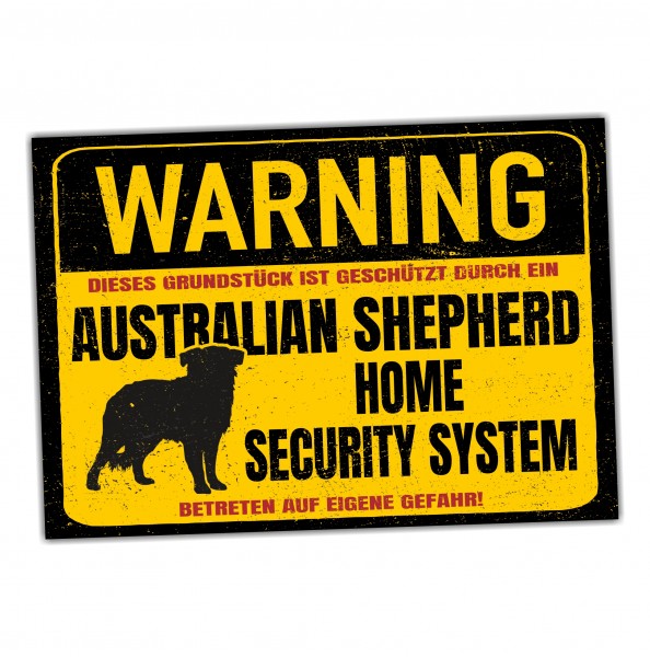 Australian Shepherd Aussie Dog Schild Warning Security System Türschild Hundeschild Warnschild
