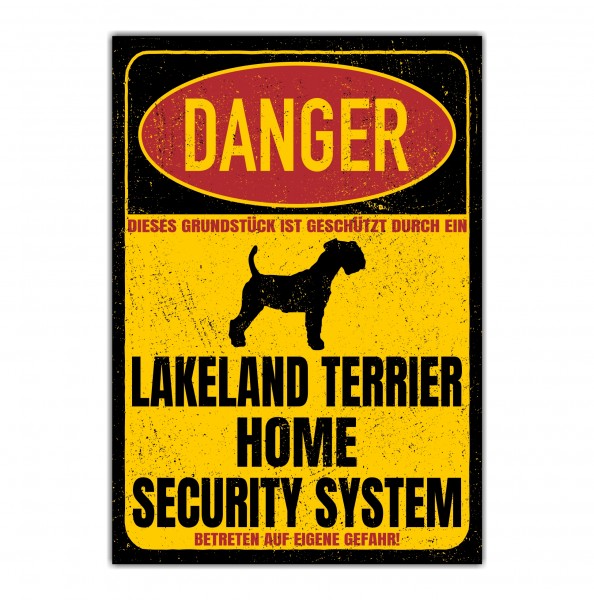 Lakeland Terrier Dog Türschild Danger Security System Warnschild Hund Schilder Hundeschild