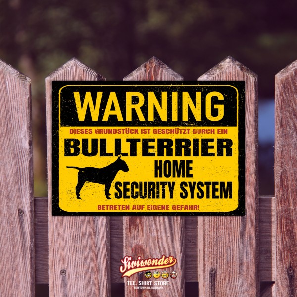 Bullterrier Bully Dog Schild Warning Security System Türschild Hundeschild Warnschild