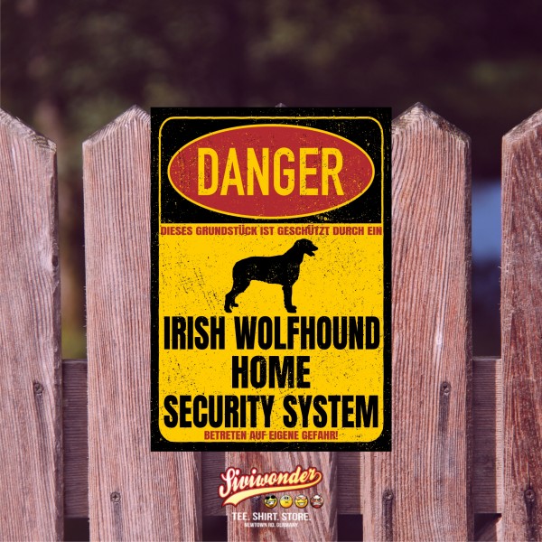 Irish Wolfhound Irischer Wolfshund Dog Türschild Danger Security System Warnschild Hund Schilder Hundeschild