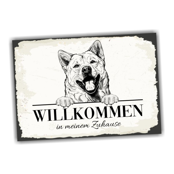 Hundeschild Willkommen Zuhause Akita Inu JapanSchild Achtung Zaun Frau Spruch Türschild Hundeschild Warnschild Design by Siviwonder