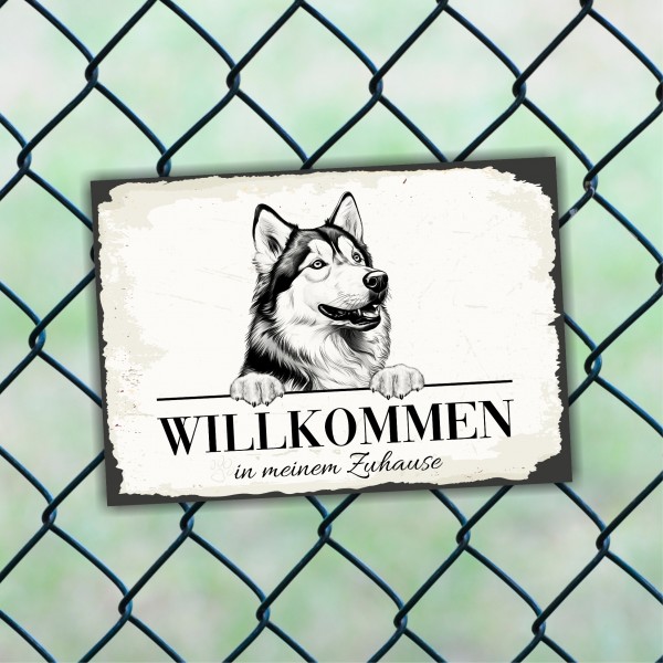 Hundeschild Willkommen Zuhause Husky Siberian Schild Achtung Spruch
