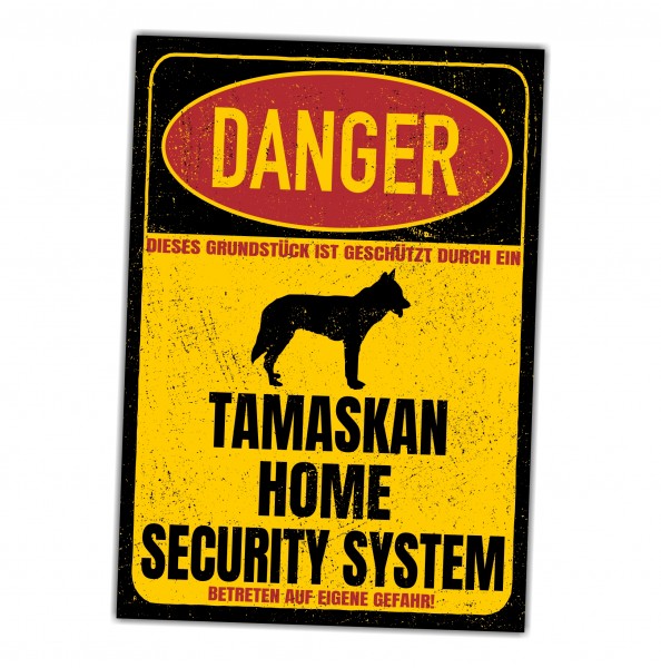Tamaskan Husky Wolf Dog Wolfhund Wolfshund Türschild Danger Security System Warnschild Hund Schilder Hundeschild