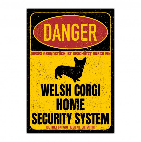 Welsh Corgi Corgie Pembroke Cardigan Cardi Grey Ghost Danger Security System Warnschild Hund Schilder Hundeschild