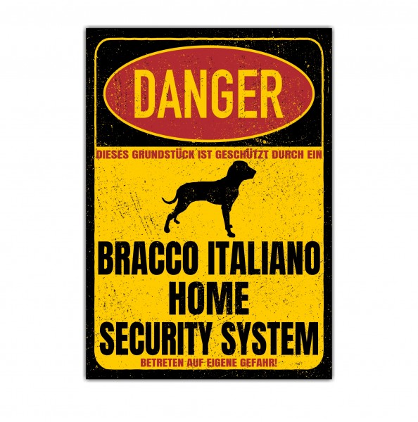 Bracco Italiano Italien Italienischer Vorstehhund Jagdund Dog Türschild Danger Security System Warnschild Hund Schilder Hundeschild happy Design by Siviwonder