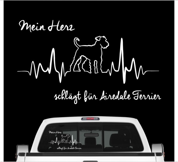 Airedale Terrier Aufkleber Auto Herz Heartbeat Hundeaufkleber Hunde