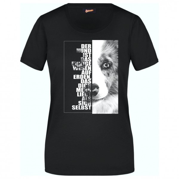 Border Collie Damen T-Shirt Face Hundemotiv Sheepdog Scotch Sheep Dog Schwarz