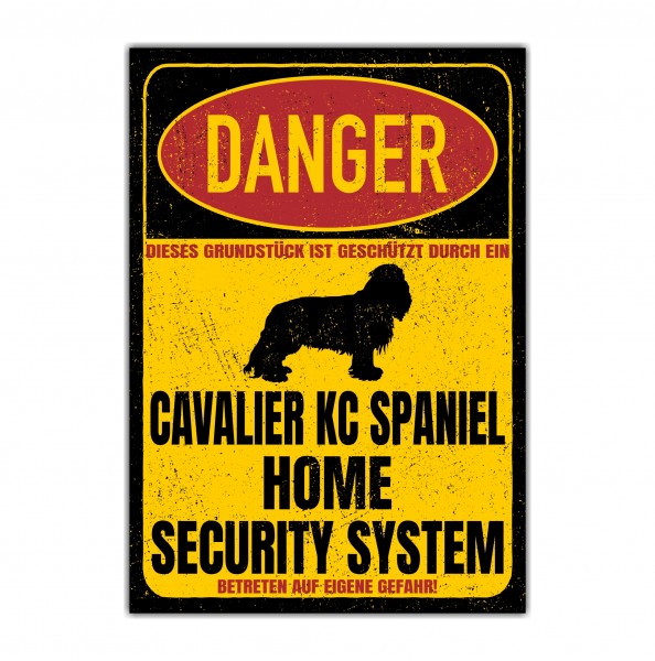 Cavalier King Charles Spaniel Cav Cavie Dog Türschild Danger Security System Warnschild Hund Schilder Hundeschild happy Design by Siviwonder