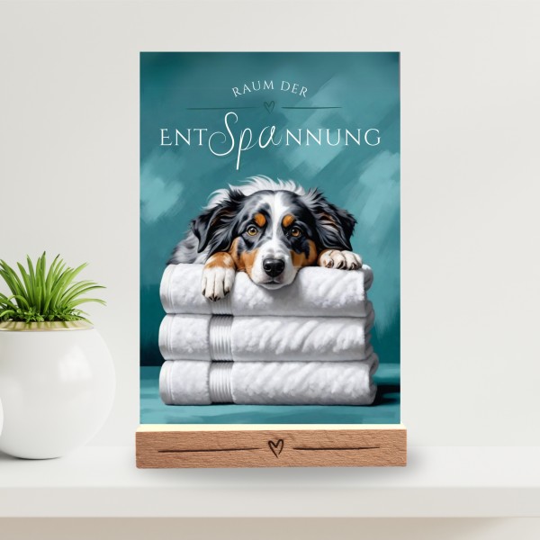 Hundeschild Deko Badezimmer Wellness Australian Shepherd Schild