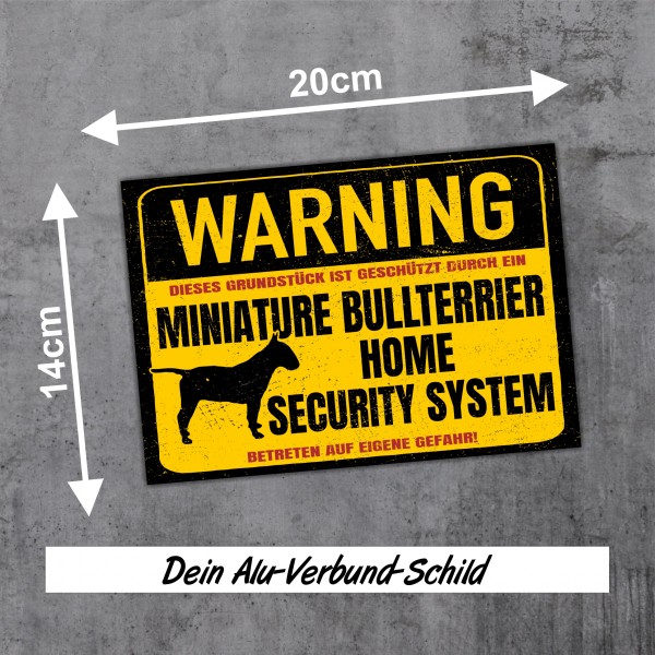 Miniature Bullterrier Mini Bully Schild Warning Security System Türschild Hundeschild Warnschild Hund