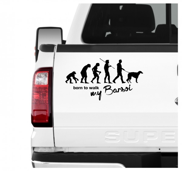 Barsoi Barzoi Russischer Wolfhund Russkaya Psovaya Borzaya Psovoi Borzoi Evolution Born to Walk Hunde Aufkleber Sticker Autoaufkleber Wandtattoo Tattoo