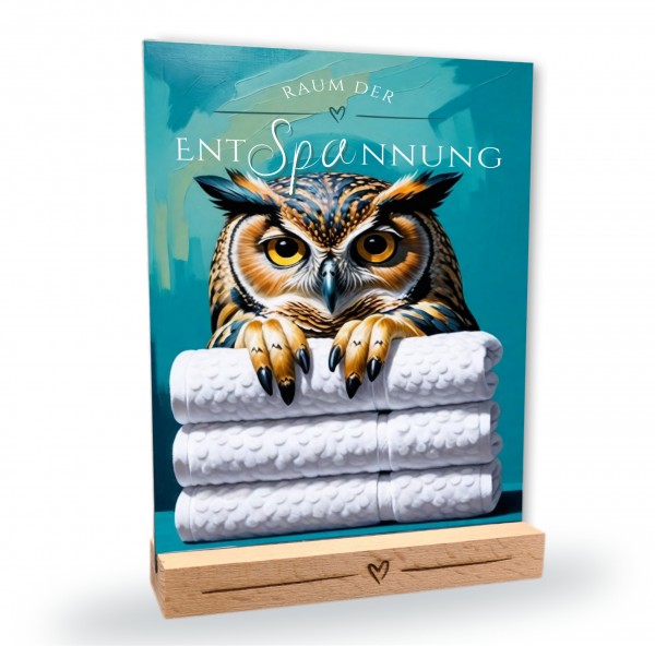 Eule Schild Wellness Handtuch Entspannung Schild Spruch