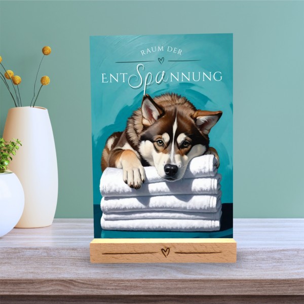 Hundeschild Deko Badezimmer Wellness Husky Siberian Schild Spruch