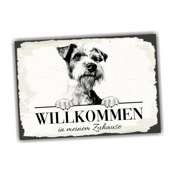 Hundeschild Willkommen Zuhause Foxterrier Foxie Fox Terrier Schild Achtung Spruch