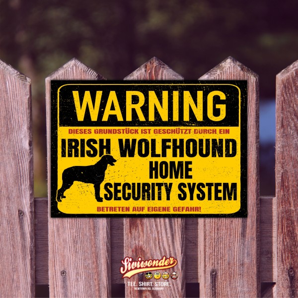 Irish Wolfhound Schild Warning Security System Türschild Hundeschild Warnschild Schild Hund Warnung