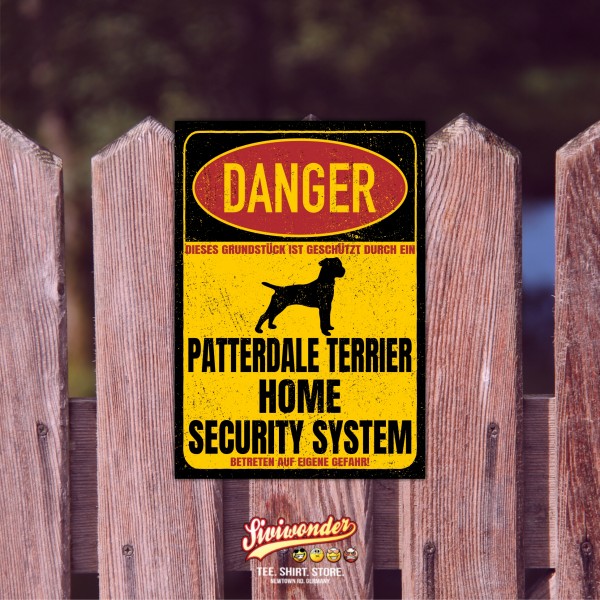 Patterdale Terrier Türschild Danger Security System Warnschild Hund Schilder Hundeschild