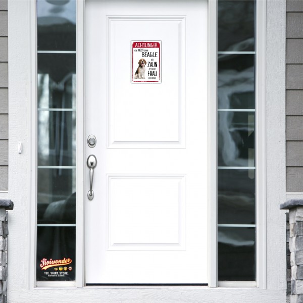 Beagle Schild Achtung Zaun Frau Spruch Türschild Hundeschild Warnschild Fun