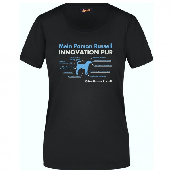 Parson Russell Terrier Damen T-Shirt Innovation Hundemotiv Jack Russel Schwarz