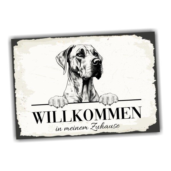 Hundeschild Willkommen Zuhause Dogge deutscheSchild Achtung Spruch
