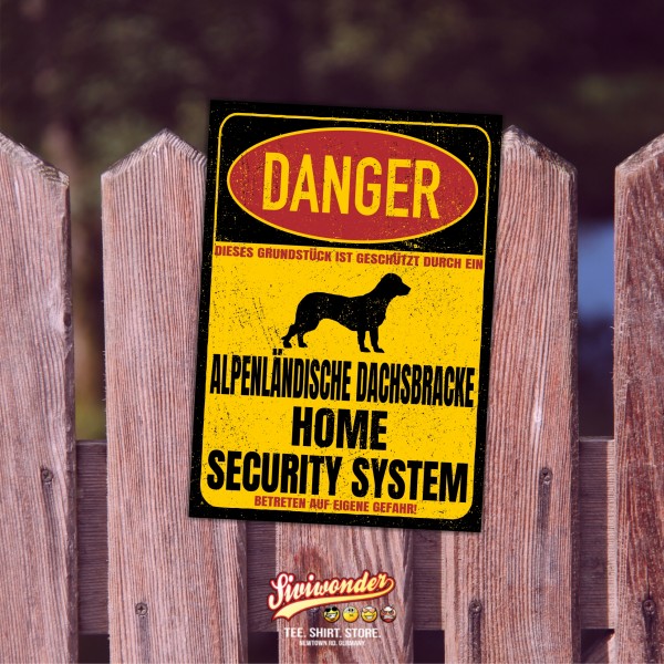Alpenländische Dachsbracke Bracke Österreichische Dachsbracke Bracken Dog Türschild Danger Security System Warnschild Hund Schilder Hundeschild happy Design by Siviwonder