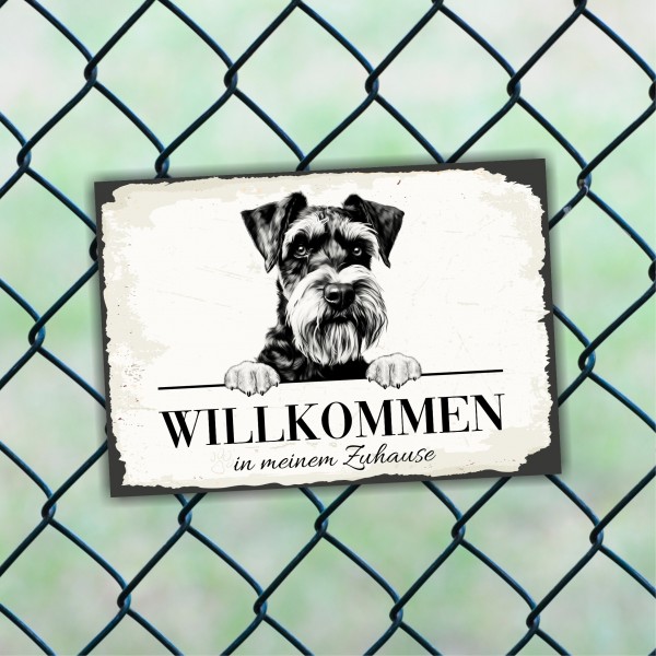 Hundeschild Willkommen Zuhause Schnauzer Schild Achtung Spruch
