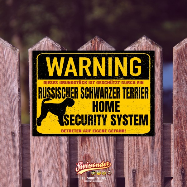 Schild Russischer Schwarzer Terrier Warning Security System Türschild Hundeschild Warnschild Hund