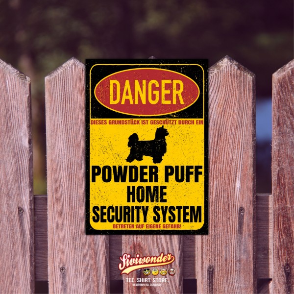 Powder Puff Powderpuff Türschild Danger Security System Warnschild Hund Schilder Hundeschild