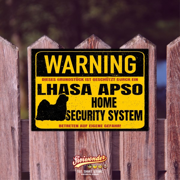 Lhasa Apso Schild Warning Security System Türschild Hundeschild Warnschild Hund Warnung