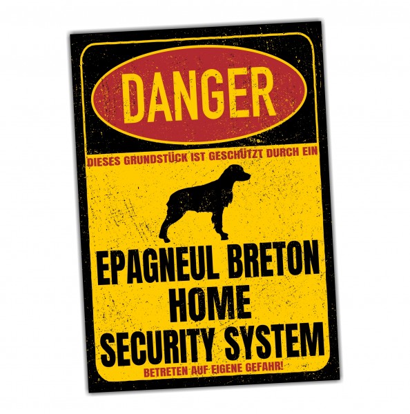 Epagneul Breton Brittany Spaniel Bretonischer Spaniel Dog Türschild Danger Security System Warnschild