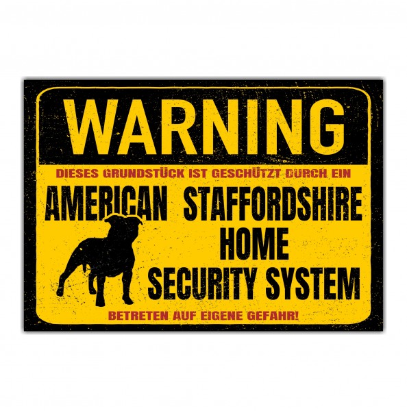 American Staffordshire Terrier Dog Schild Warning Security System Türschild Hundeschild Warnschild
